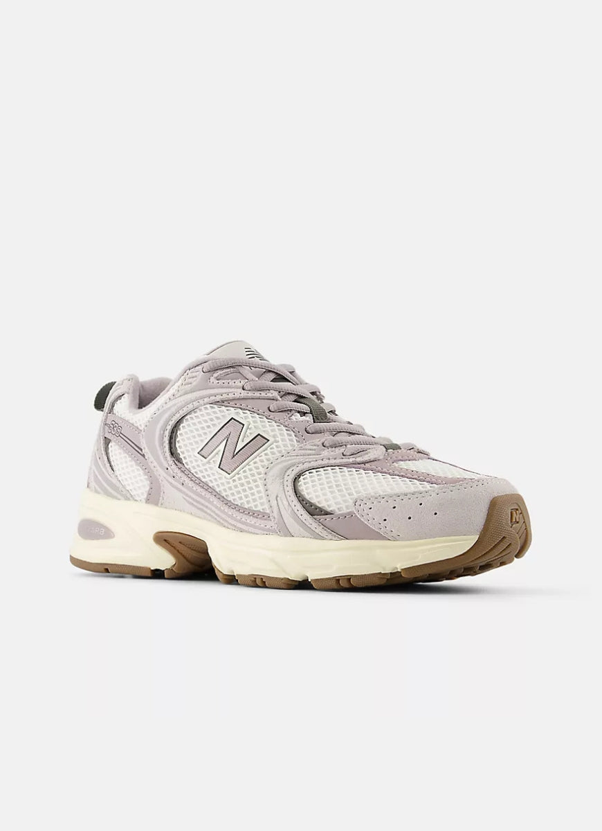 New Balance Women's 530 Sneaker in Grey Matter/Truffle Salt Angled Side View
