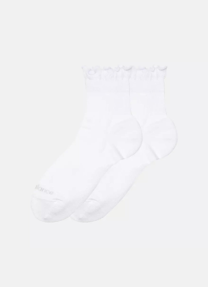New Balance Active Ruffle Quarter Socks- 2 Pair in White Side View