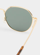 Le Specs Odyssey Sunglasses in Gold Khaki Close Up View