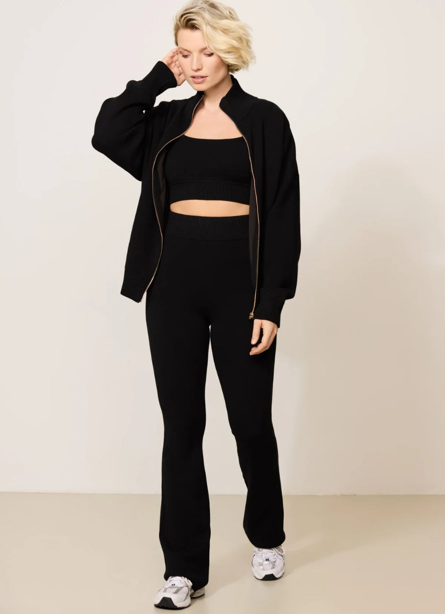 LUNE Olly Bomber Jacket in Black Full Length Front View