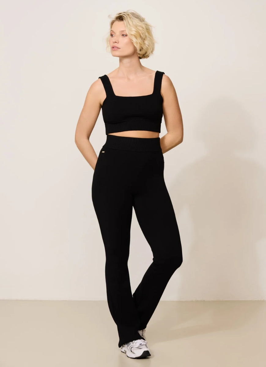 LUNE Olly Flare Pants in Black Front View