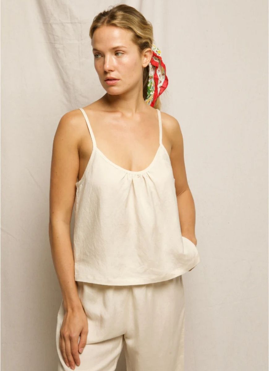 perfectwhitetee Paulette Woven Linen Tank in Sugar