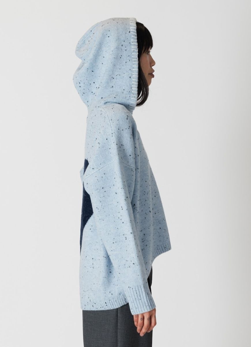 Lyla + Luxe Pennie Women's Hoodie in Light Blue/Navy Side View With Hood Up