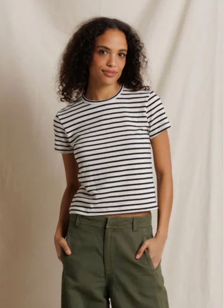 perfectwhitetee Cater Tee in Natural/Black Stripe