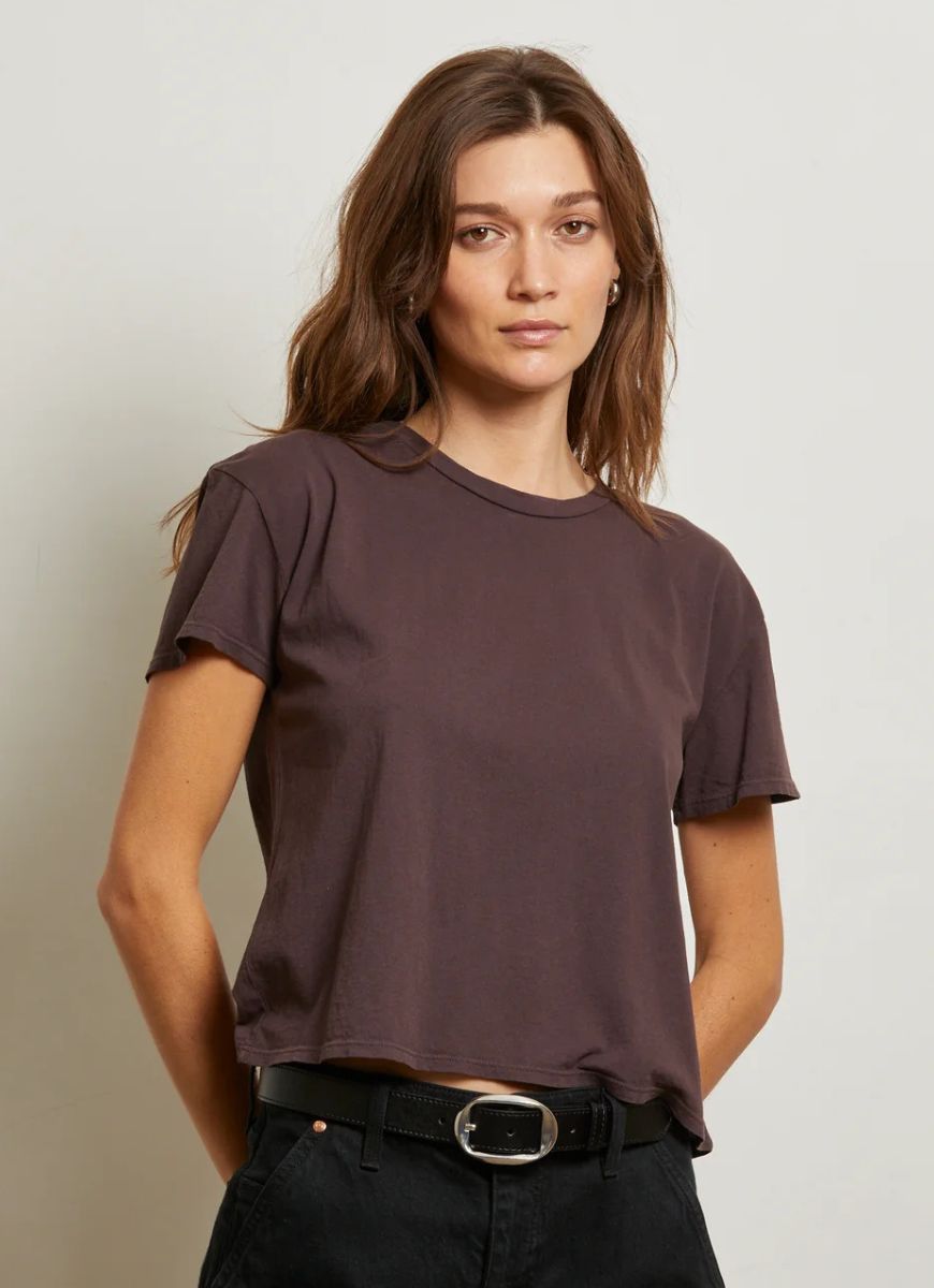 perfectwhitetee Harley Crew Tee in Cocoa Powder Alternate Front View