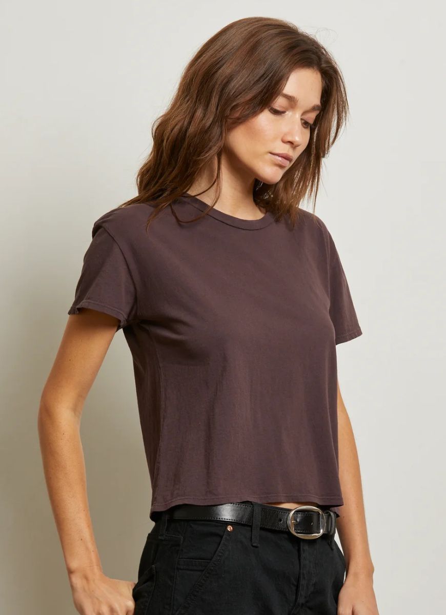 perfectwhitetee Harley Crew Tee in Cocoa Powder Side View