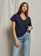 perfectwhitetee Hendrix V Neck Tee in Navy