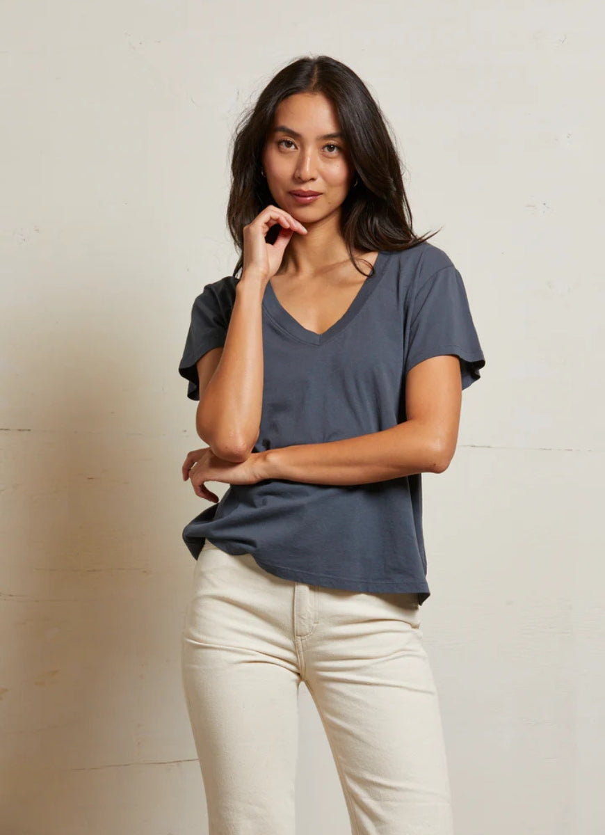 Perfect White Tee Women's Hendrix V-neck Tee in Black Front View