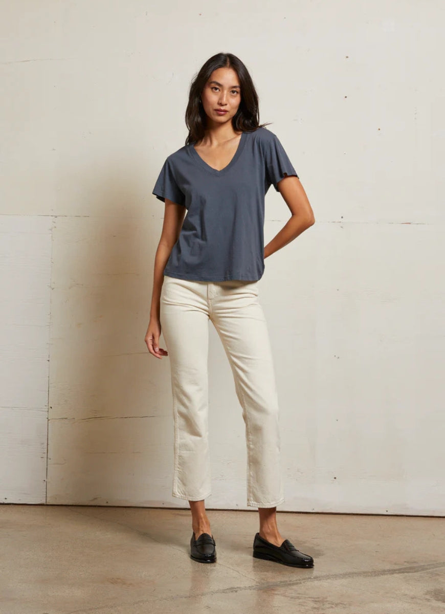 Perfect White Tee Women's Hendrix V-neck Tee in Black Full Length Front View