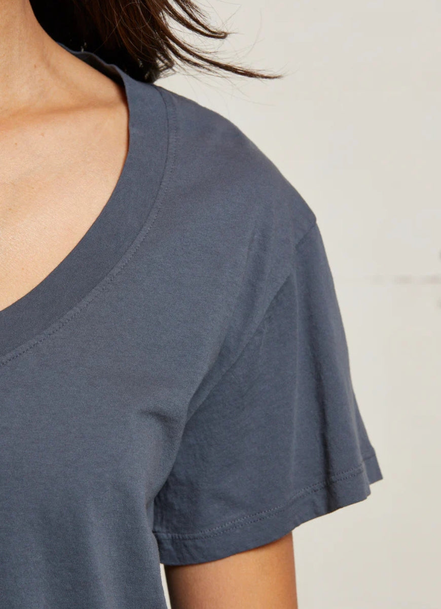 Perfect White Tee Women's Hendrix V-neck Tee in Black Close Up View