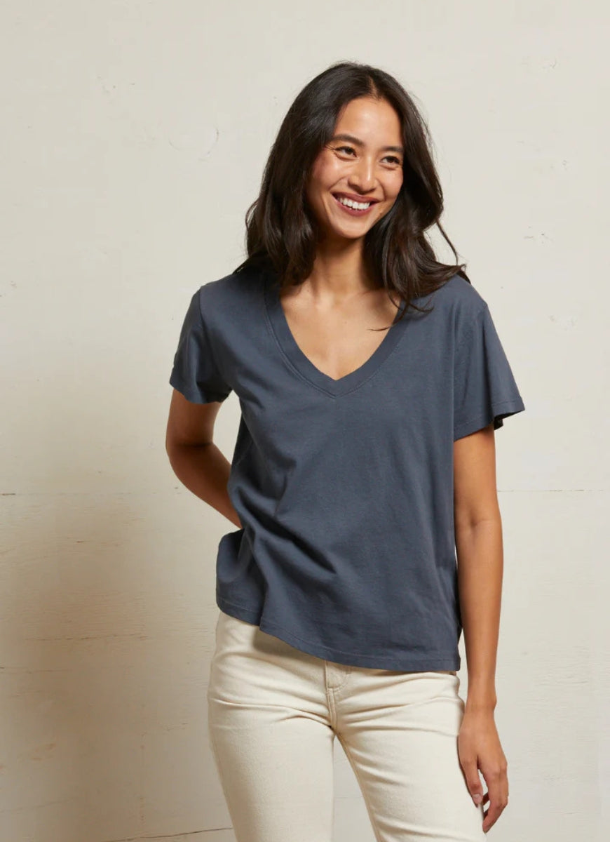 Perfect White Tee Women's Hendrix V-neck Tee in Black Alternate Front View