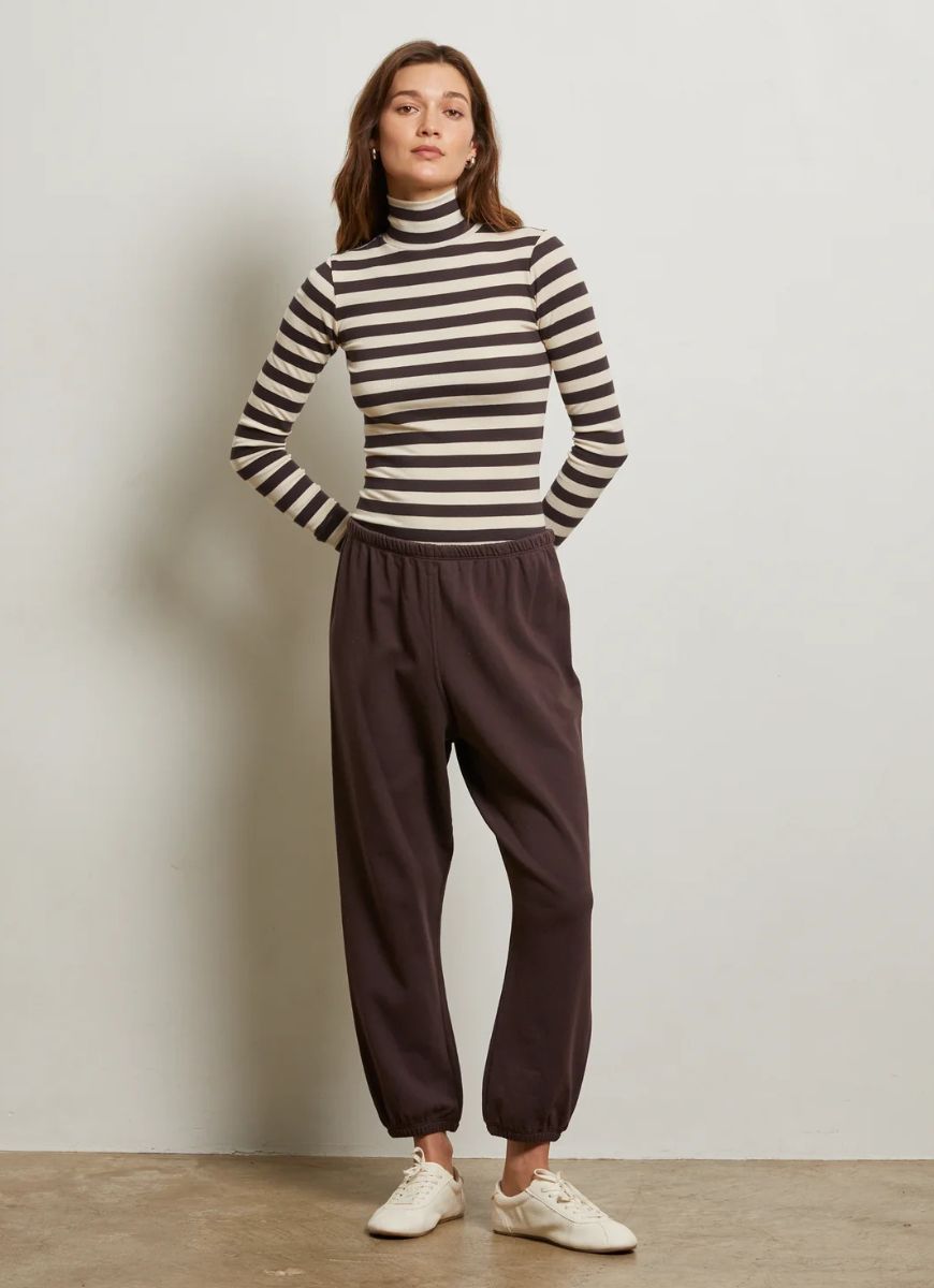 perfectwhitetee Johnny French Terry Sweatpant in Cocoa Powder Full Length Front View