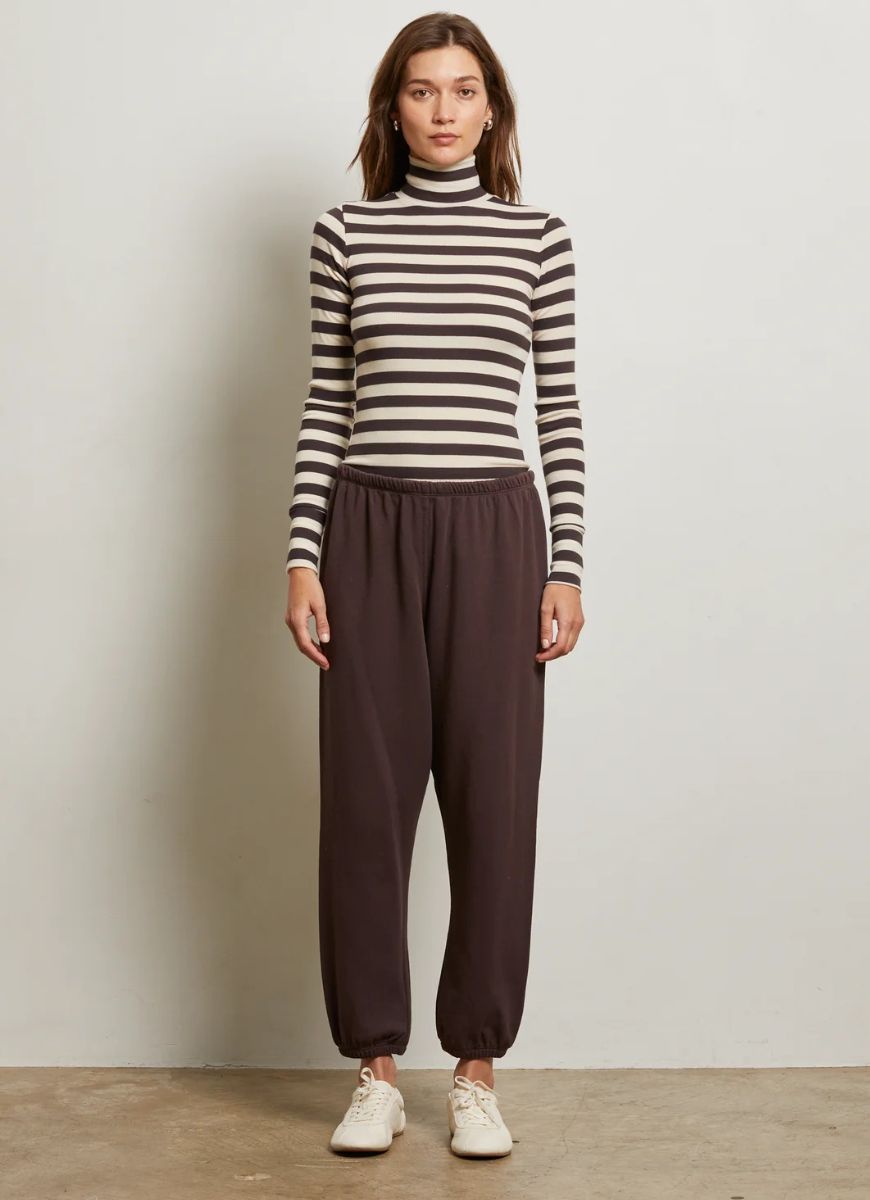 perfectwhitetee Johnny French Terry Sweatpant in Cocoa Powder Front View