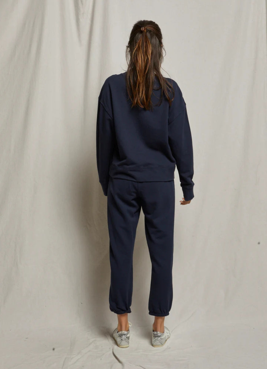 Perfect White Tee Johnny French Terry Sweatpant in Navy Full Length Back View