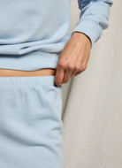 perfectwhitetee Johnny French Terry Sweatpant in Powder Blue Close Up View of Waistband