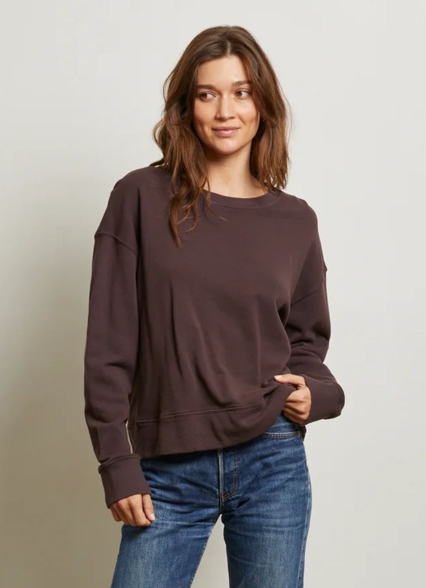 perfectwhitetee Tyler Pullover Sweatshirt in Cocoa Powder