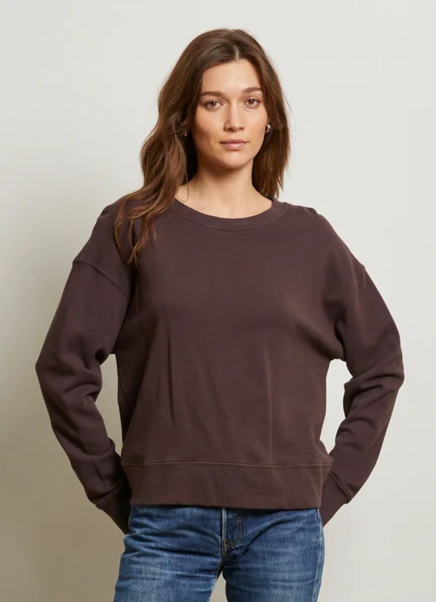 perfectwhitetee Tyler Pullover Sweatshirt in Cocoa Powder Front View