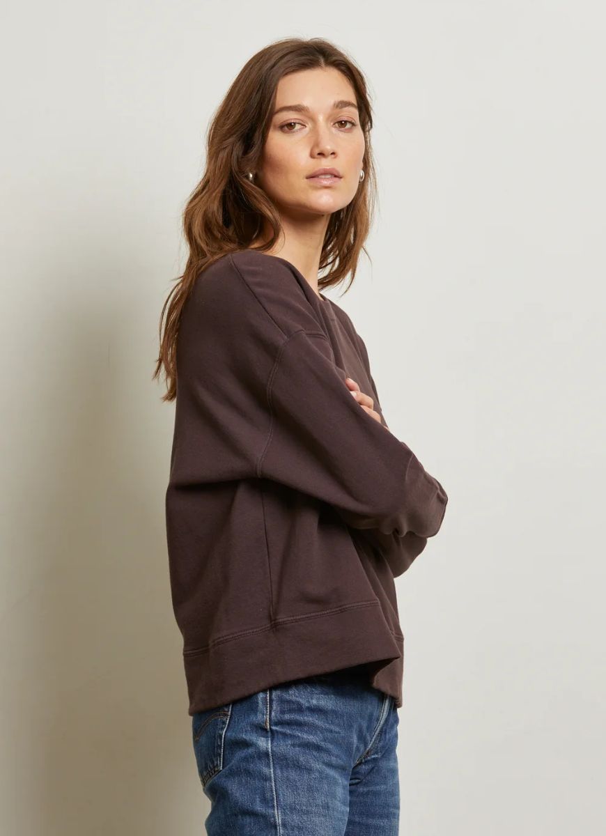 perfectwhitetee Tyler Pullover Sweatshirt in Cocoa Powder Side View