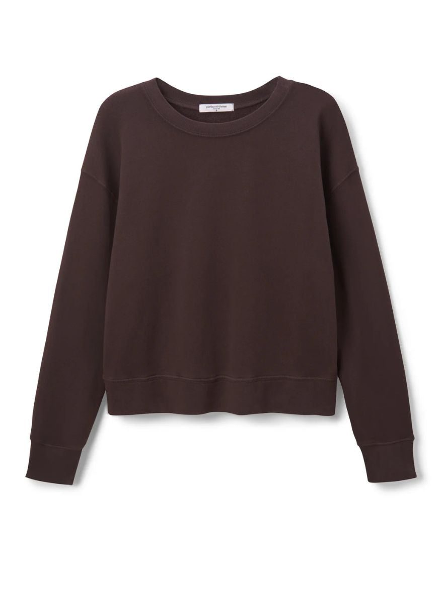 perfectwhitetee Tyler Pullover Sweatshirt in Cocoa Powder Product Shot View