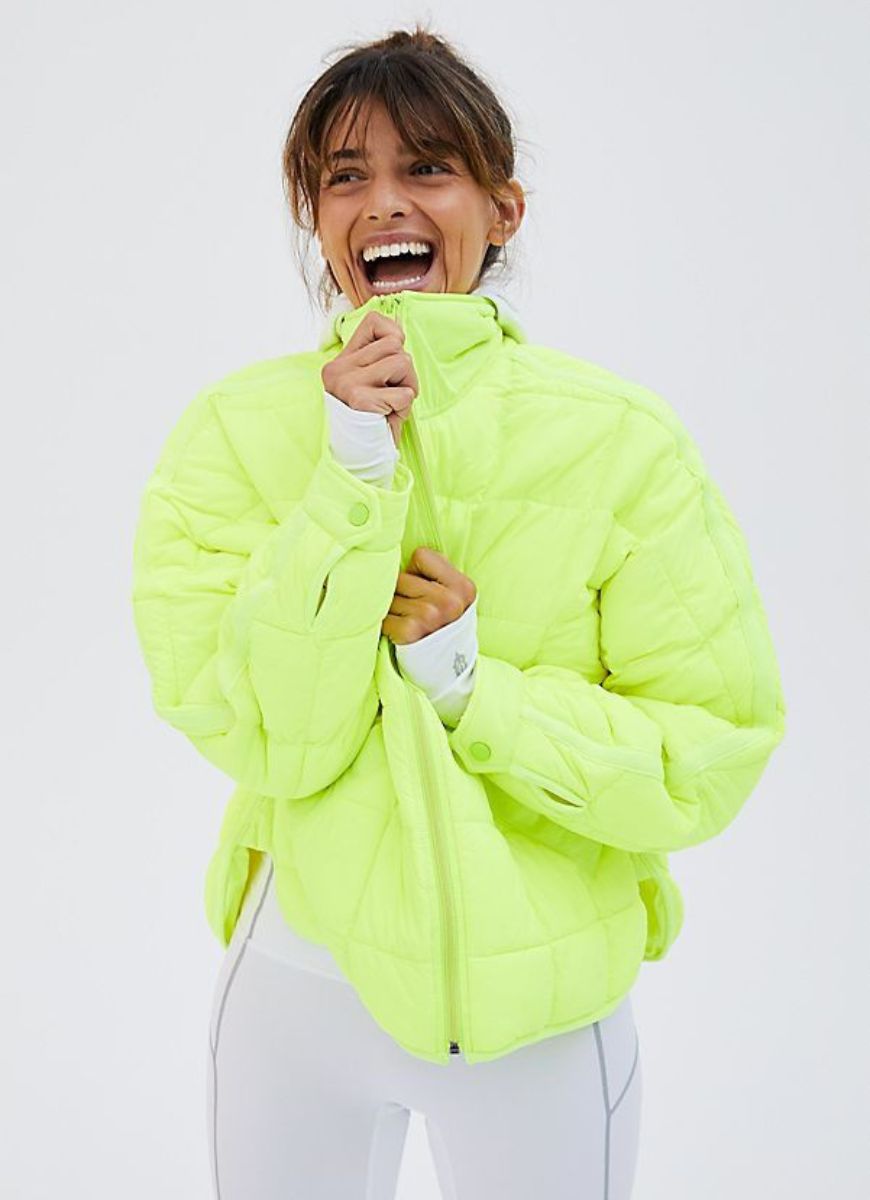 Free People Pippa Packable Puffer in Highlighter Yellow