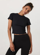 Vuori Women's Pose Fitted Tee in Black Front View