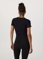 Vuori Women's Pose Fitted Tee in Black Back View