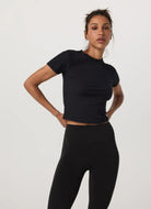 Vuori Women's Pose Fitted Tee in Black Alternate Front View
