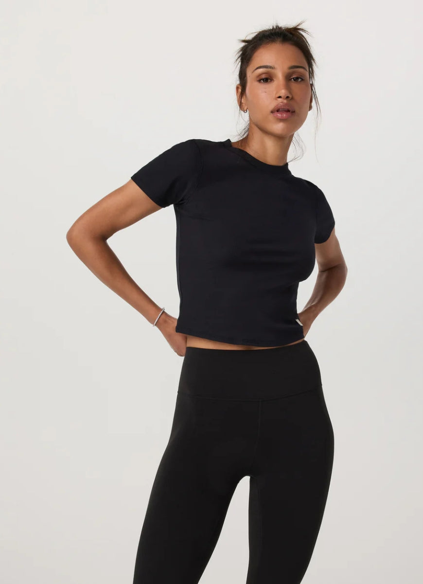 Vuori Women's Pose Fitted Tee in Black Alternate Front View