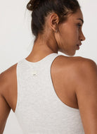 Vuori Women's Pose Plyo Tank in White Heather Close Up Back View