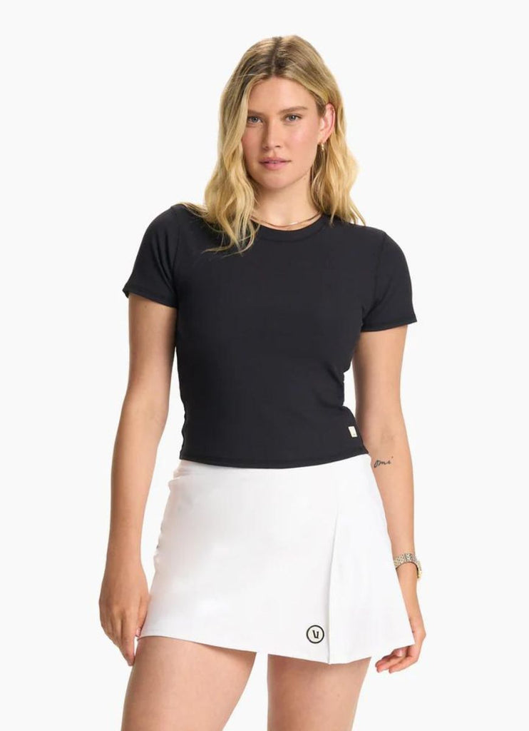 Vuori Women's Pose Fitted Tee in Black Front View