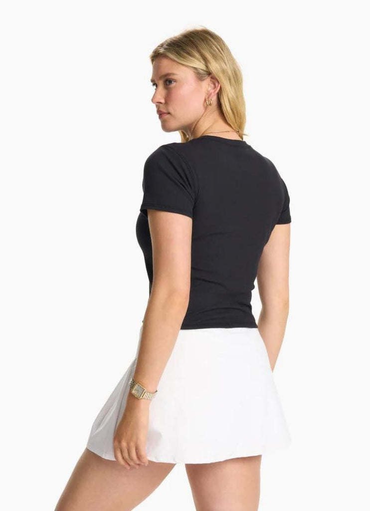 Vuori Women's Pose Fitted Tee in Black Back View