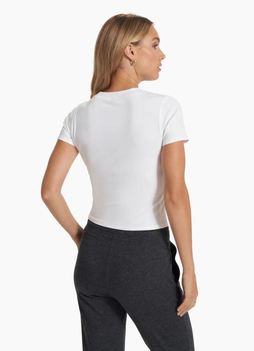 Vuori Women's Pose Fitted Tee in White Back View