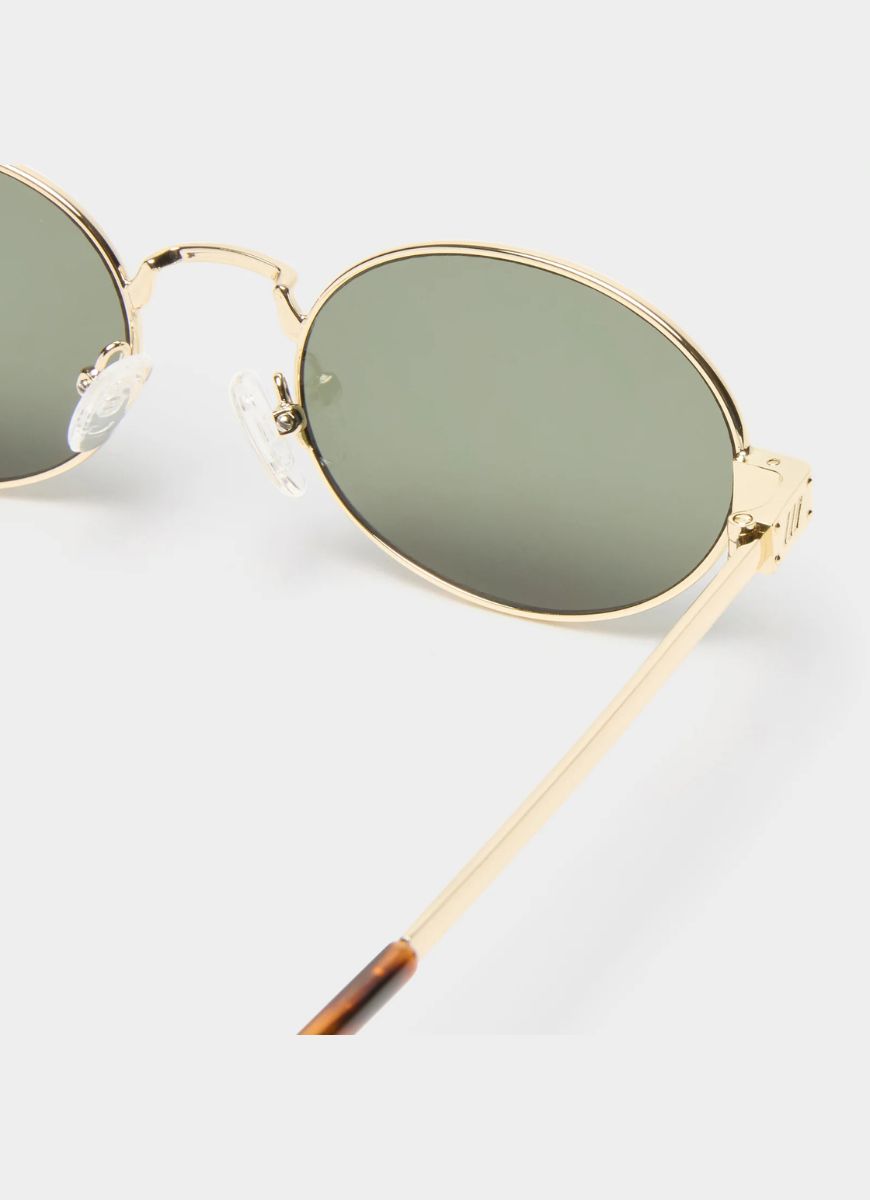 Le Specs Poseidon Deux Women's Sunglasses in Gold Khaki Close Up View