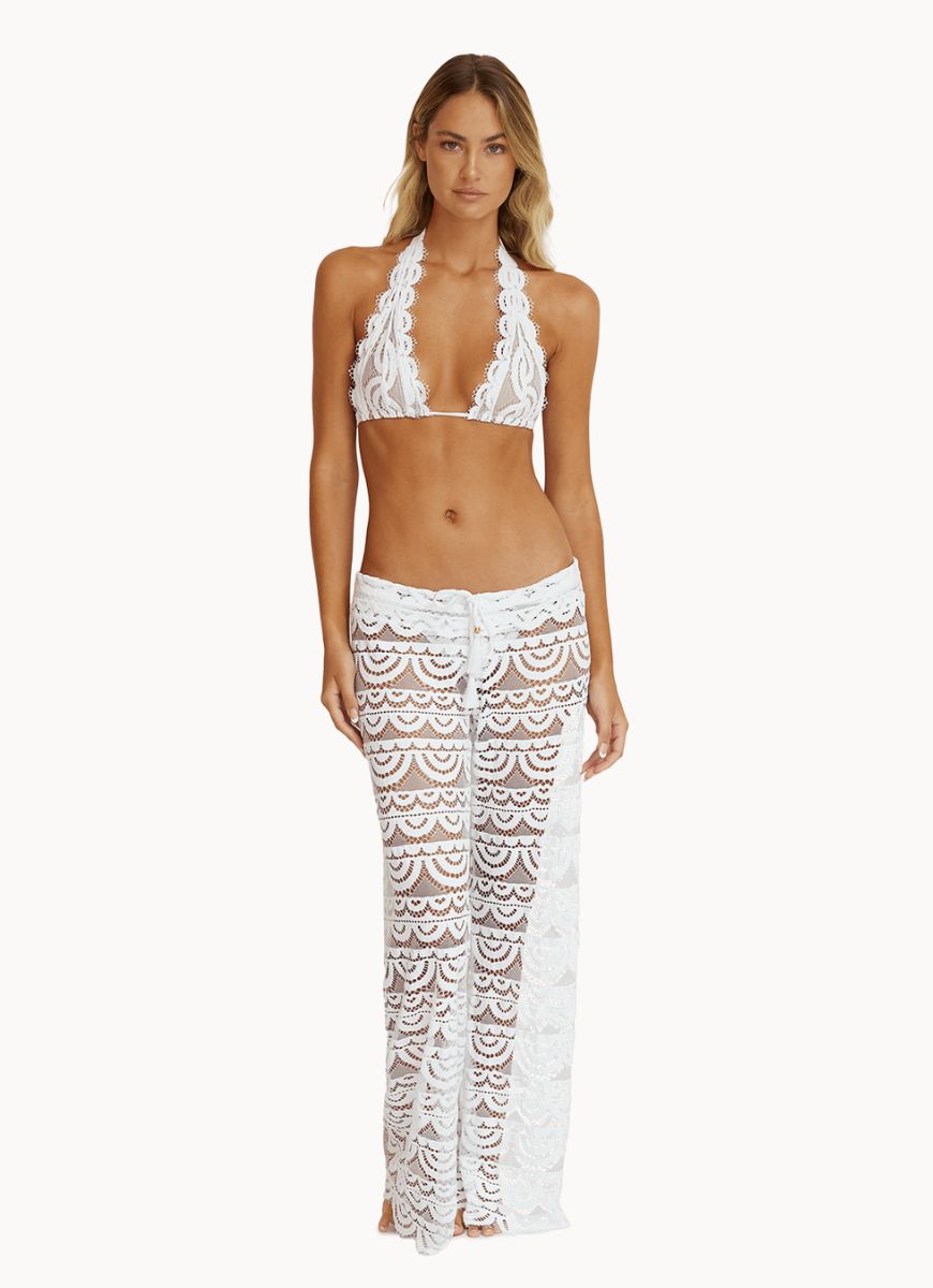 PQ SWIM Malibu Lace Pants in Water Lily Full Length Front View