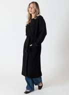 Lyla + Luxe Preston Women's Trench Coat in Black Angled Side View