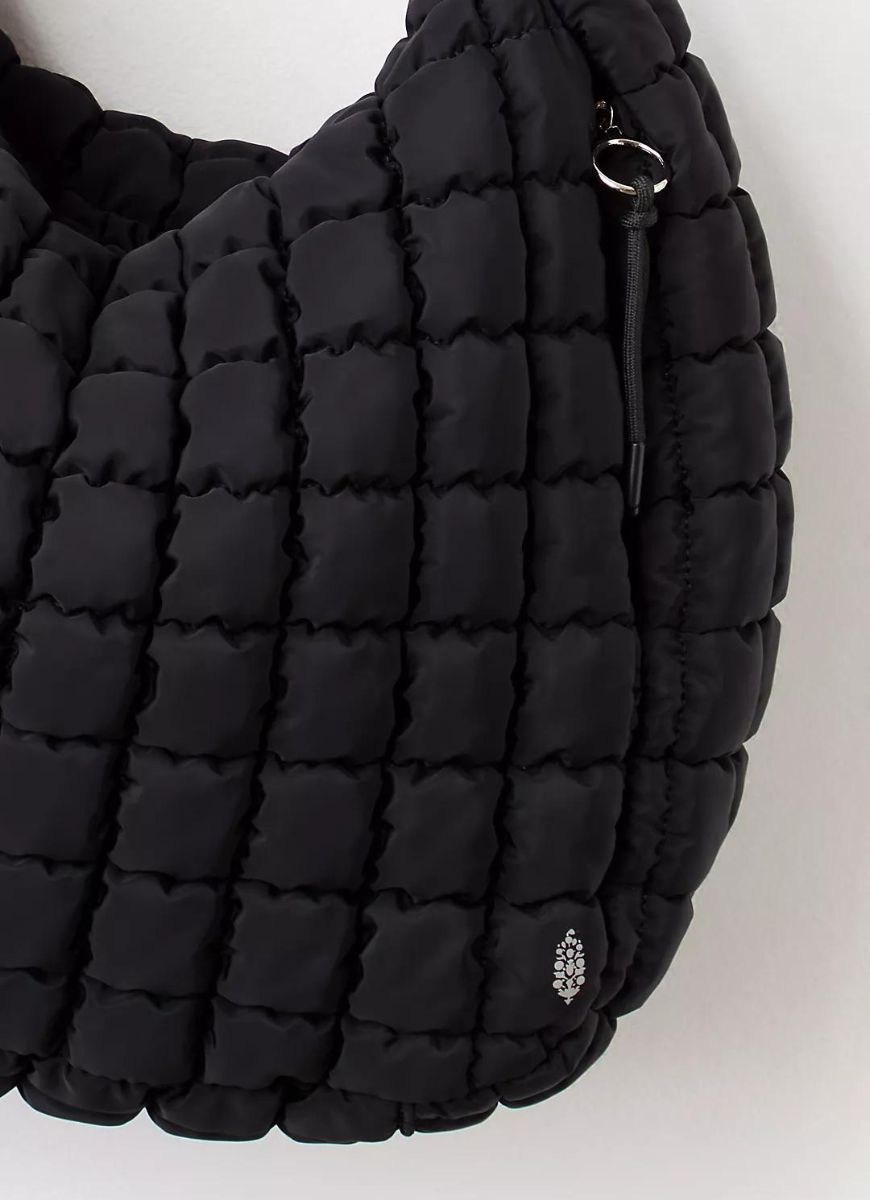 Free People Quilted Carryall Bag in Black Close Up Side View of Zipper