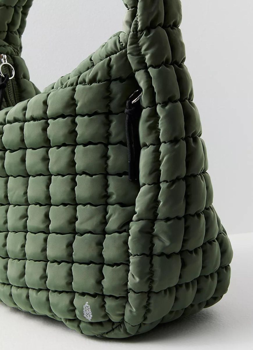 Free People Quilted Carryall Bag in Washed Sage Close Up Side View of Zipper