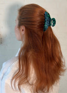Claw Hair Clip in Clover Green Side View Shown in Hair