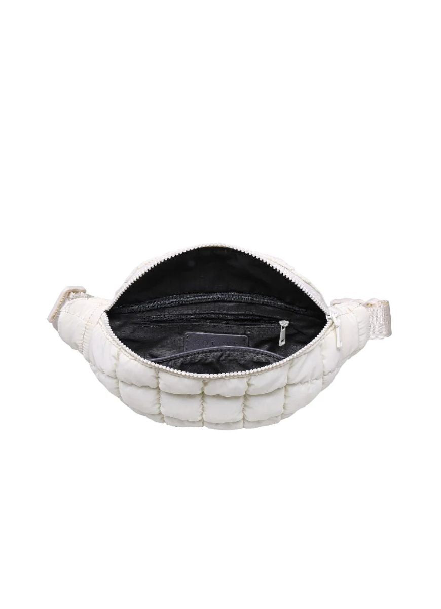 Sol and Selene Resurgence Belt Bag in Ivory Unzipped Inside View