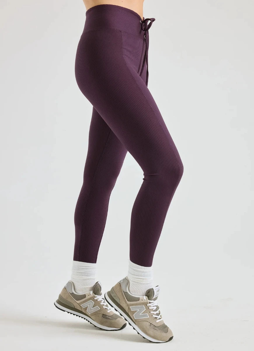 Year of Ours Ribbed Football Legging in Deep Plum Side View