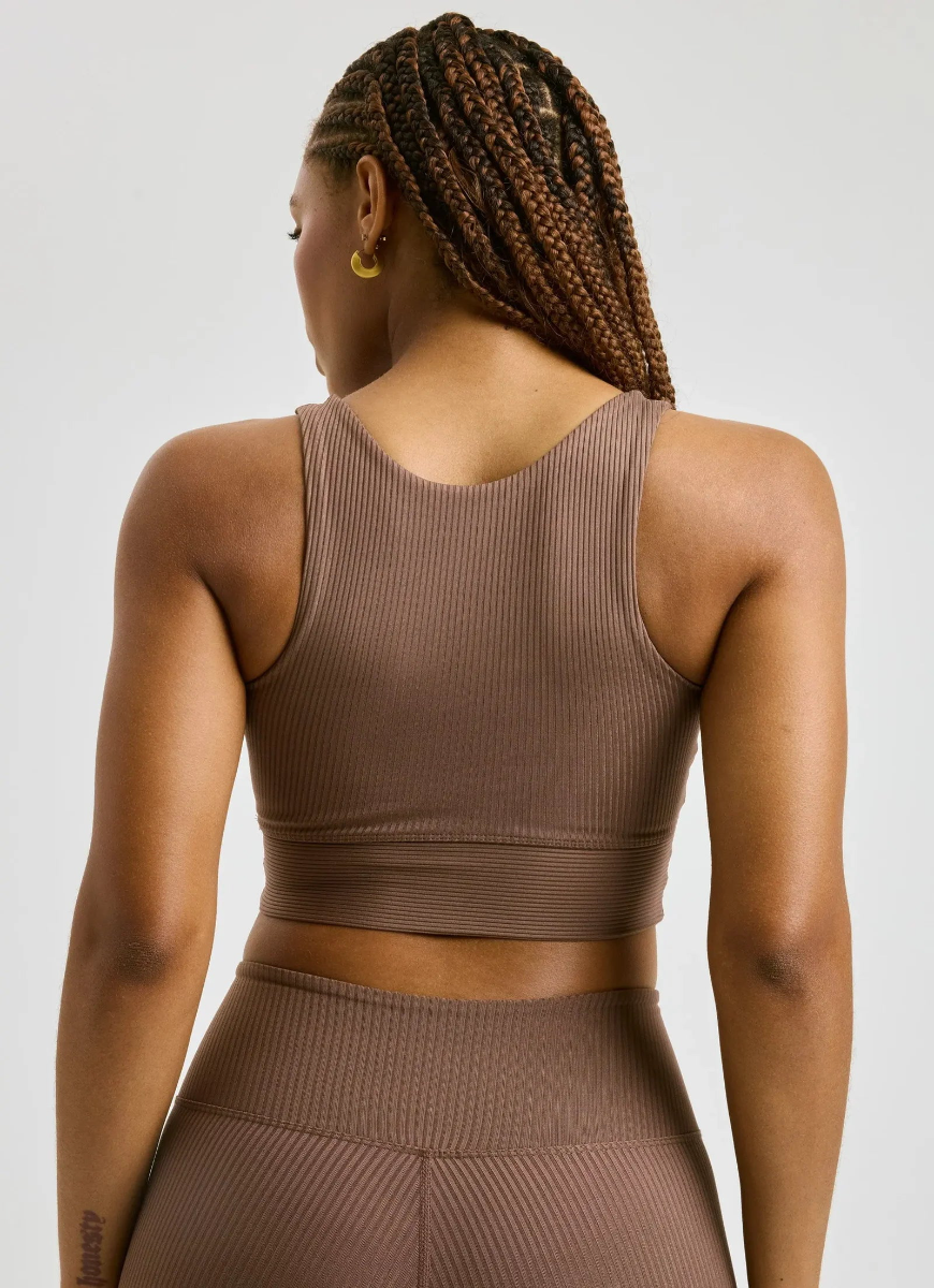 YEAR OF OURS The Ribbed Bra in Mocha Back View