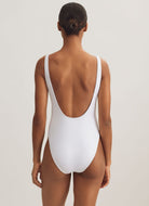 Polo Ralph Lauren Scoop Tank One Piece Swimsuit in White Close Up Back View