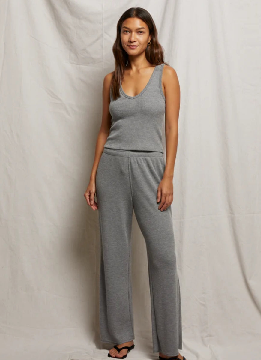 perfectwhitetee Shane Waffle Pants in Heather Grey Full Length Front View