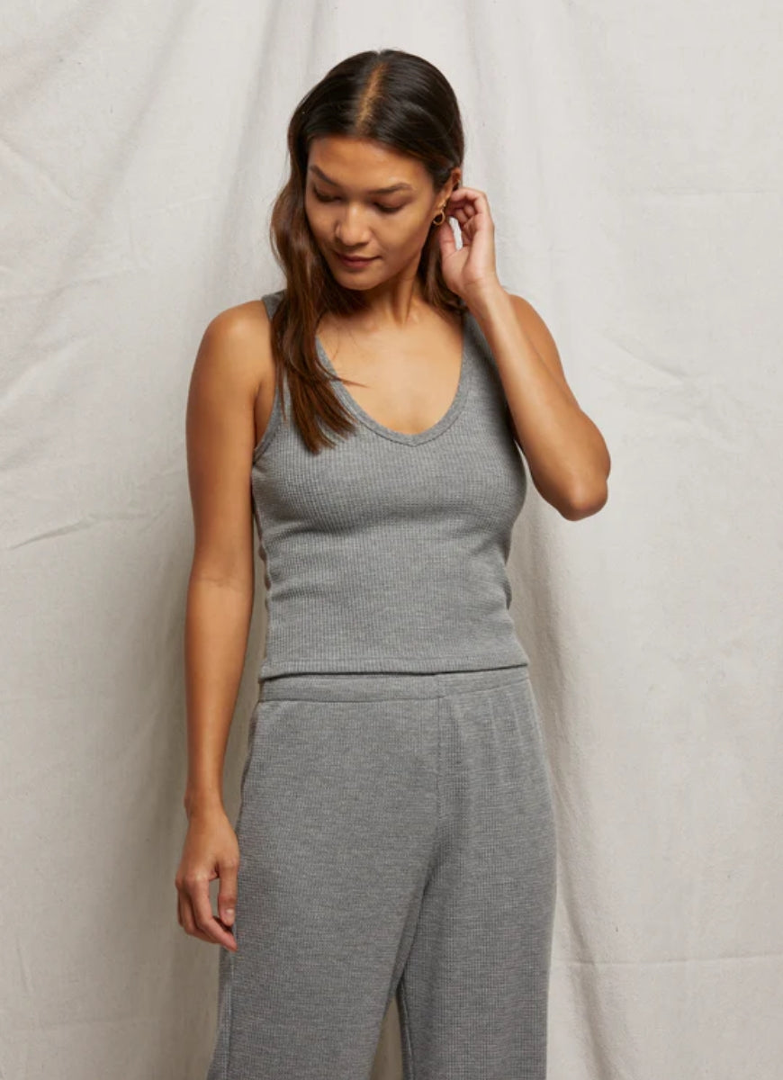 perfectwhitetee Shane Waffle Pants in Heather Grey Front View