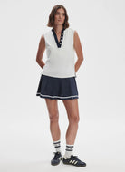 Varley Shelby Performance Tank Top in White/Blue Nights Full Length Front View