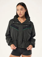 P.E Nation Water Resistant Shelter Jacket in Black Front View Zipped Up