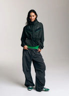 P.E Nation Water Resistant Shelter Jacket in Black Full Length Front View Zipped Up