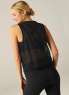 Beyond Yoga Show Off Mesh Tank Top in Black Back View