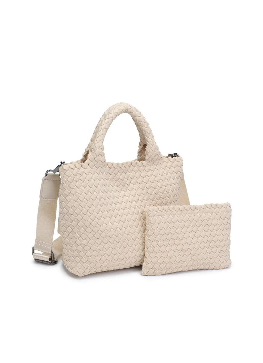 SOL AND SELENE Sky’s The Limit Small Crossbody in Cream Shown Together With Inner Pouch