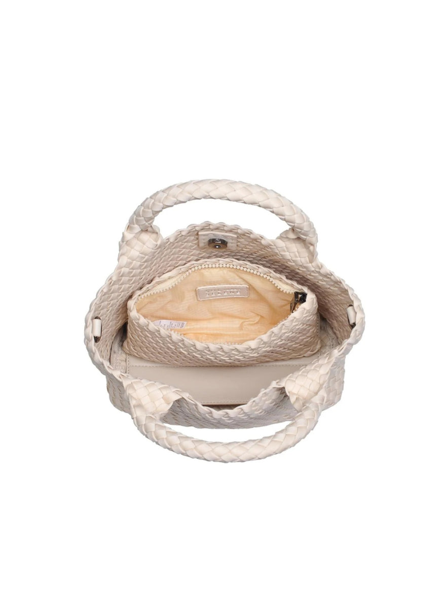 SOL AND SELENE Sky’s The Limit Small Crossbody in Cream Top View Unzipped